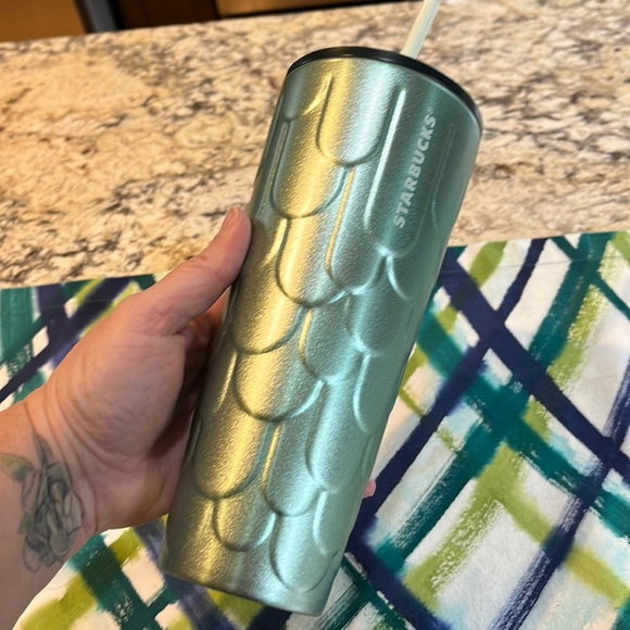 NEW Starbucks Mermaid Siren Tail Stainless Steel Cold Cup Green Tumbler 24oz - Picture 1 of 8